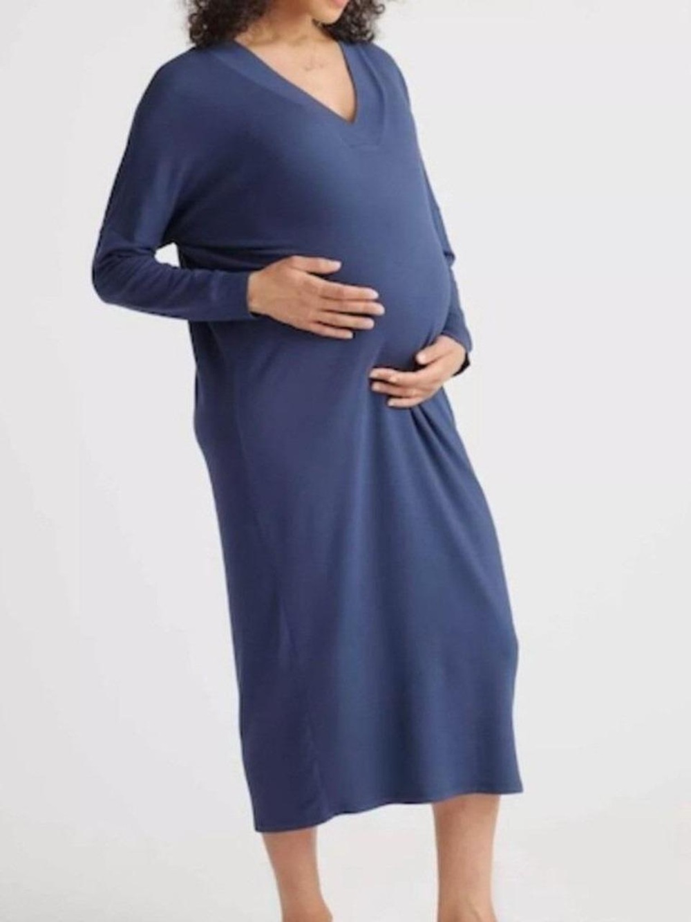 Quince French Terry Maternity and Nursing Lounge Dress in Navy
